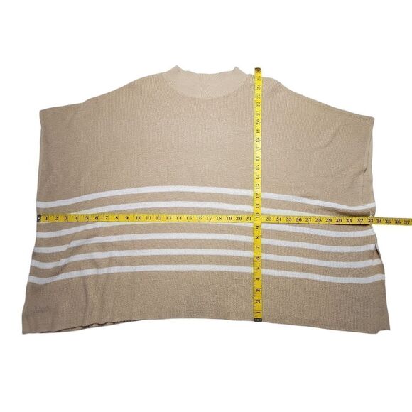 J. Crew One Size Sweater Poncho Tan White Stripes Mock Neck Women's - Picture 10 of 10